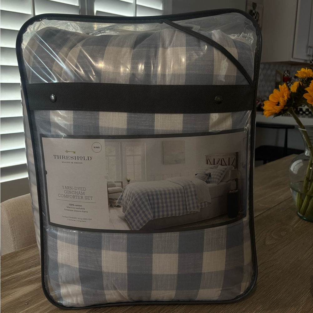Threshold Blue and White Plaid Comforter Set